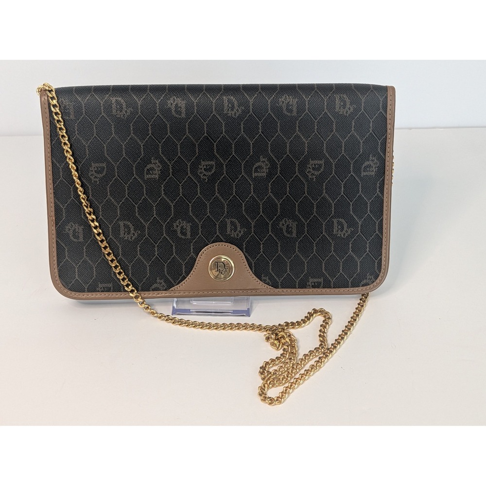 CHRISTIAN DIOR Vintage Honeycomb Monogram Shoulder Clutch Bag EUC with COA